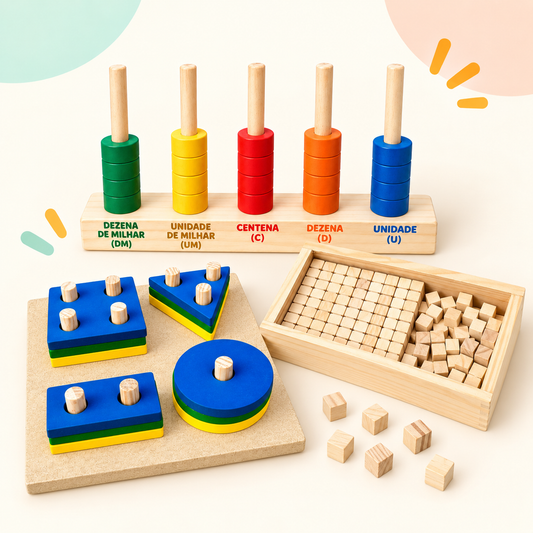 Kit Pequeno Matemático — Ábaco + Material Dourado + Prancha de Seleção