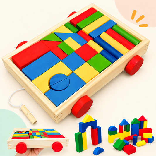 Carrinho de Blocos de Madeira Coloridos — Brinquedo Educativo